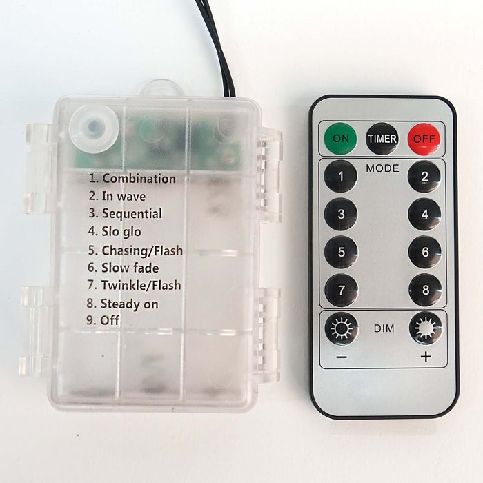 Remote control and receiver for decorative lighting features.