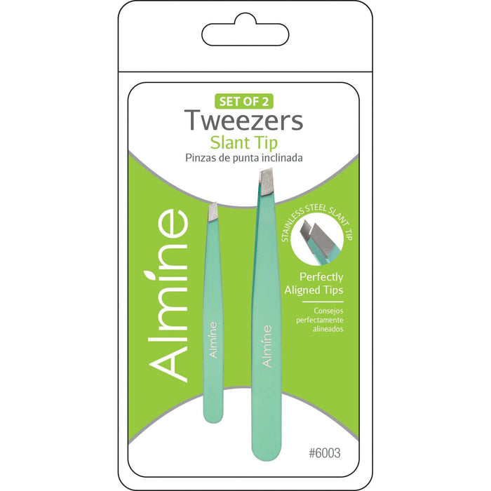 Almine Slant Tip Tweezers with Rubber Coating, 2 Piece, Teal