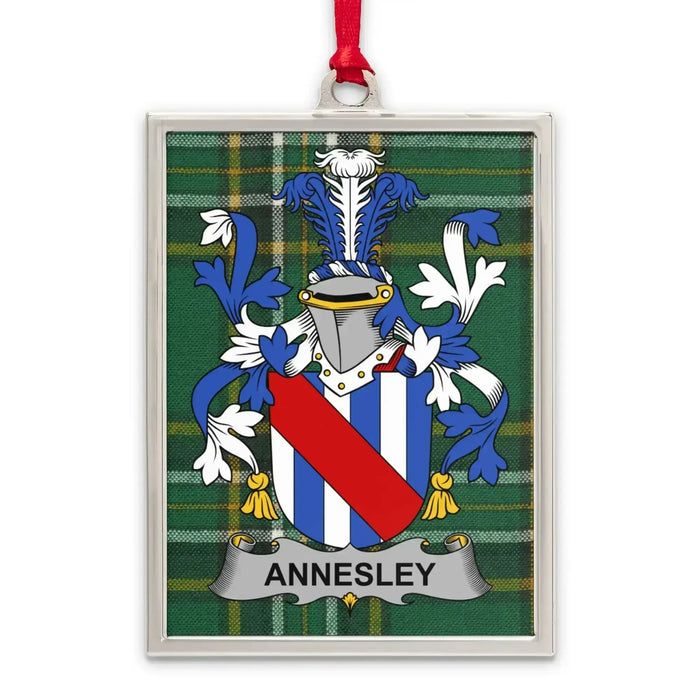 Annesley Irish family crest Christmas ornament — silver-tone portrait-frame keepsake