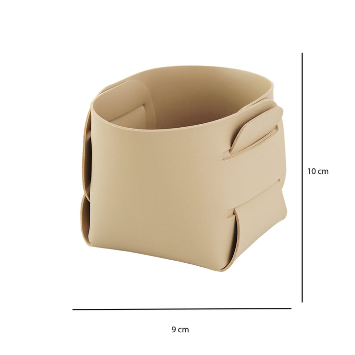Beige Leather Storage Basket