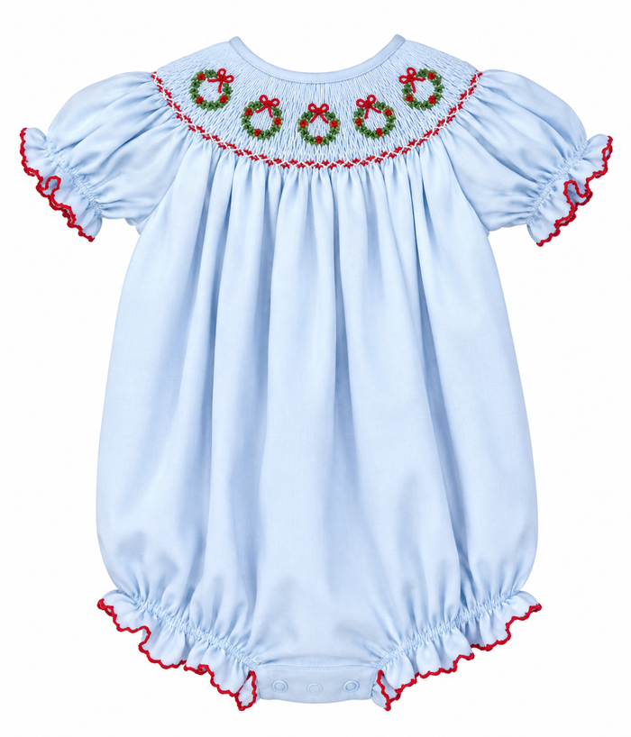 Christmas Wreath Smocked Bishop Bubble