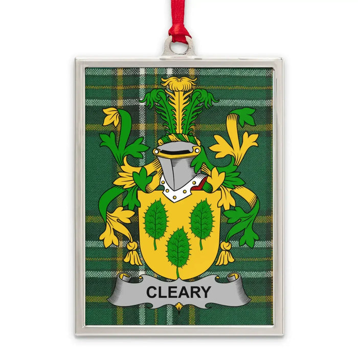 Cleary Irish family crest Christmas ornament — silver-tone portrait-frame keepsake