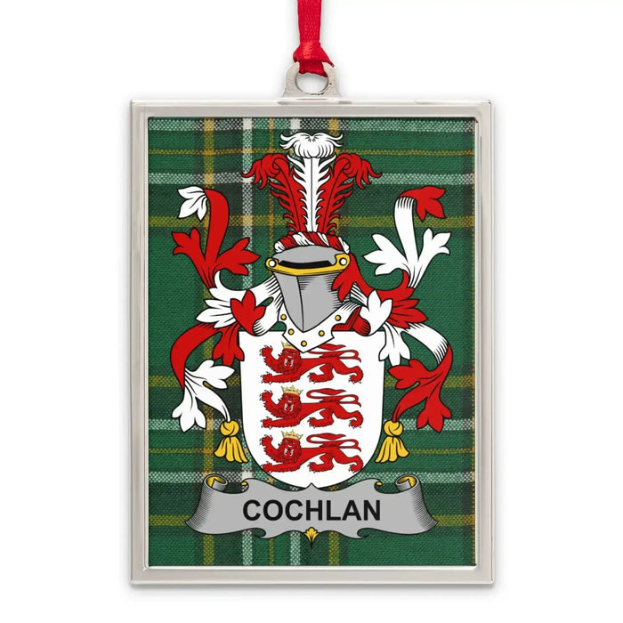 Cochlan Irish family crest Christmas ornament — silver-tone portrait-frame keepsake
