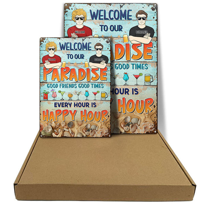Couple Welcome To Our Paradise Husband Wife - Backyard Sign - Personalized Custom Classic Metal Signs