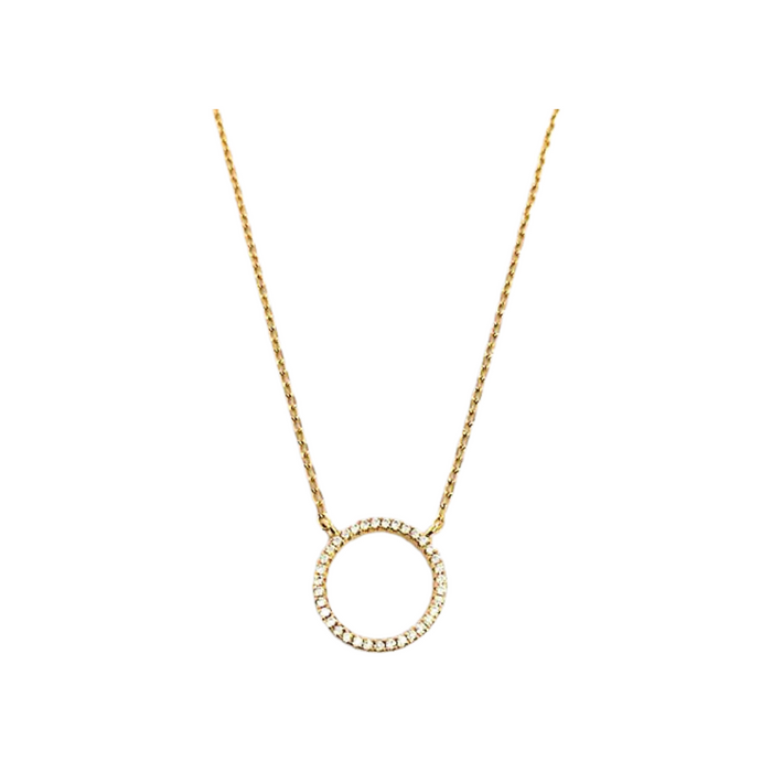 CZ Small Circle Necklace - Sterling Silver with Gold Plating