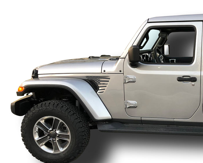 Distressed American Flag Fender Vent Inlays Fits: 2018 & up Jeep Wrangler JL JT Sport MOAB Sahara Altitude Rubicon 0265
