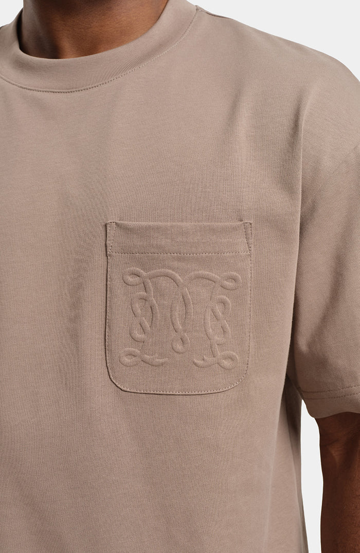 Embossed Monogram Pocket T Shirt In Taupe