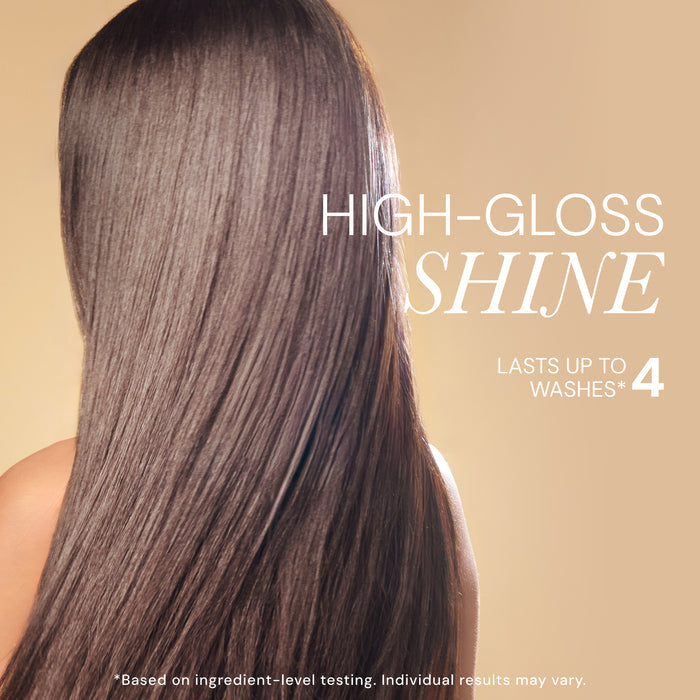 Benefits image. Text reads "HIGH-GLOSS SHINE. Lasts up to 4 washes*"
*Based on ingredient-level testing. Individual results may vary