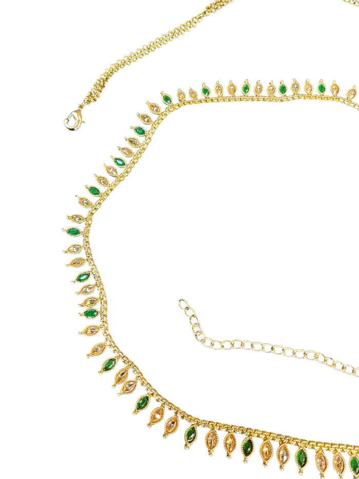 Green - Antique Gold Finish Saree Belt, Waist / Belly Chain - Fancy Dress , Bollywood - 15BL415 07A26
