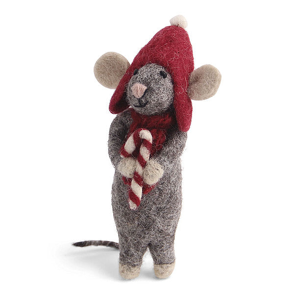 Grey Mouse Ornament With Candy Cane Eleish Van Breems Home