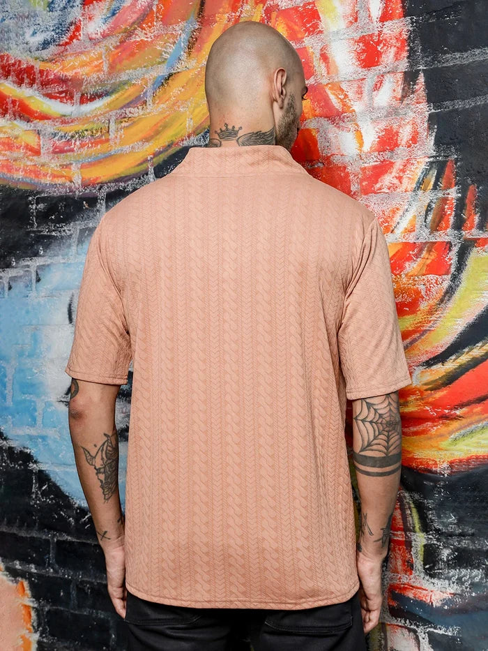 House Of Koala Brown Textured V-Neck Oversized T-Shirt