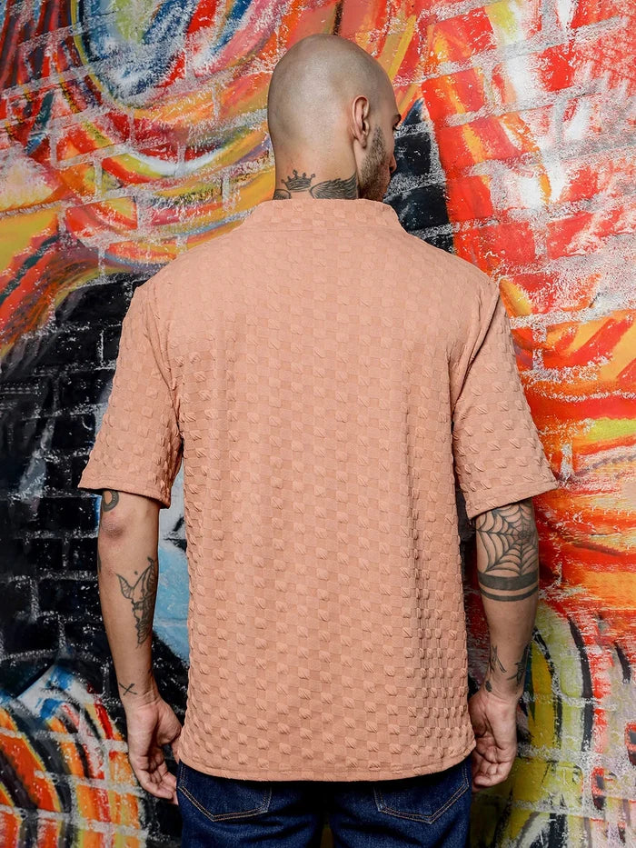 House Of Koala Brown Textured V-Neck Oversized T-Shirt