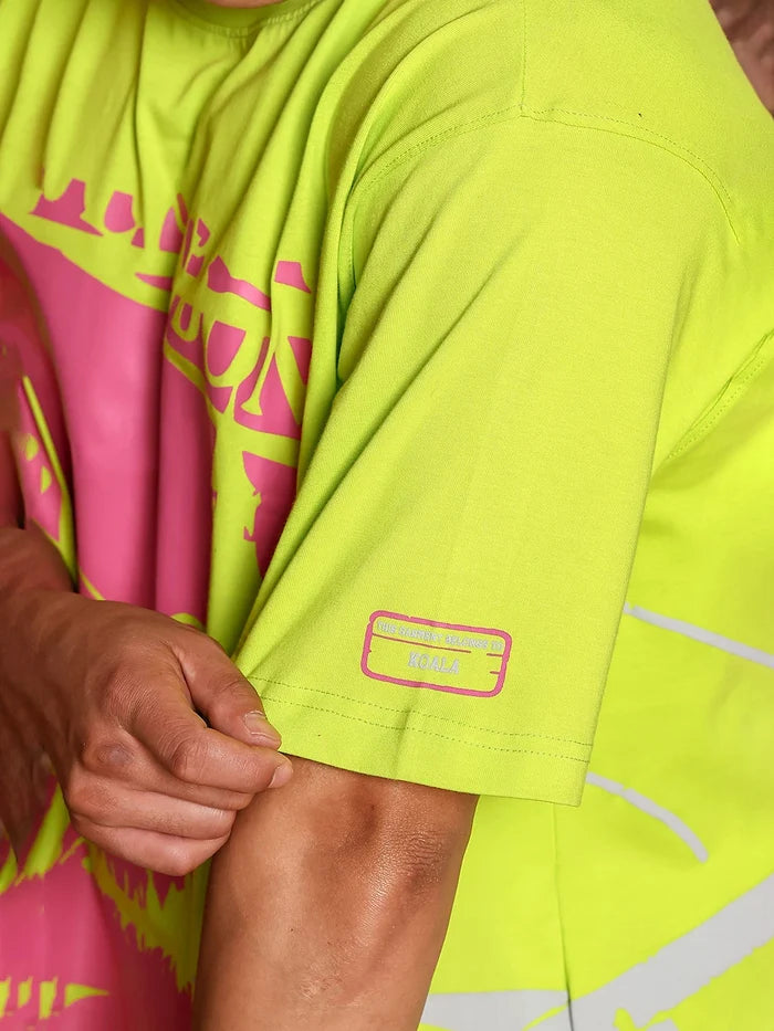 House Of Koala Neon Green Oversized Printed Drop-Shoulder Sleeve Pure Cotton T-Shirt