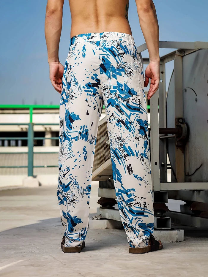 House Of Koala White Abstract Printed Relaxed Fit Printed All Day Pants