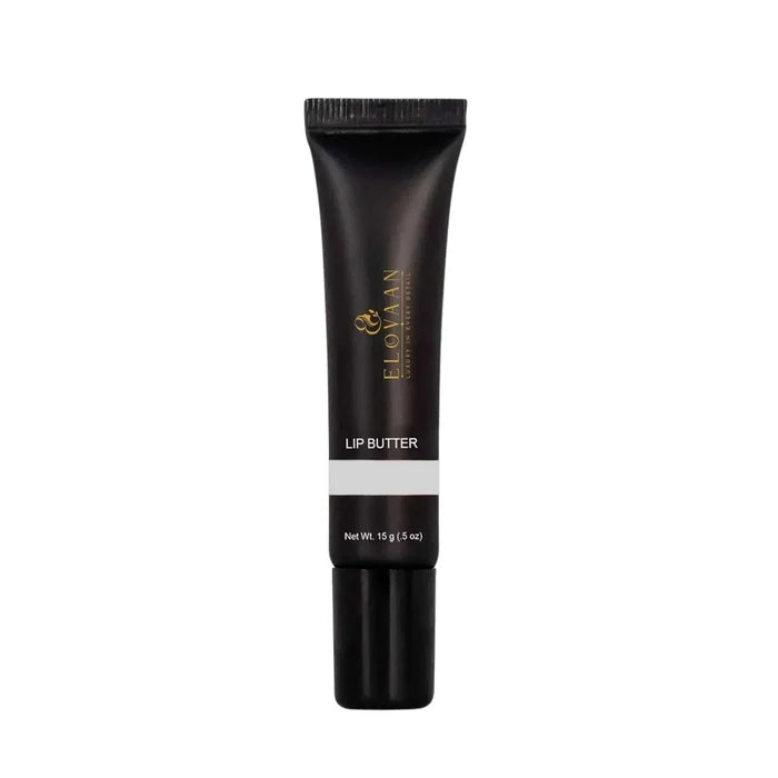 Lip Butter - Pure Butter in a sleek black squeeze tube with gold lettering, silver band and black cap.