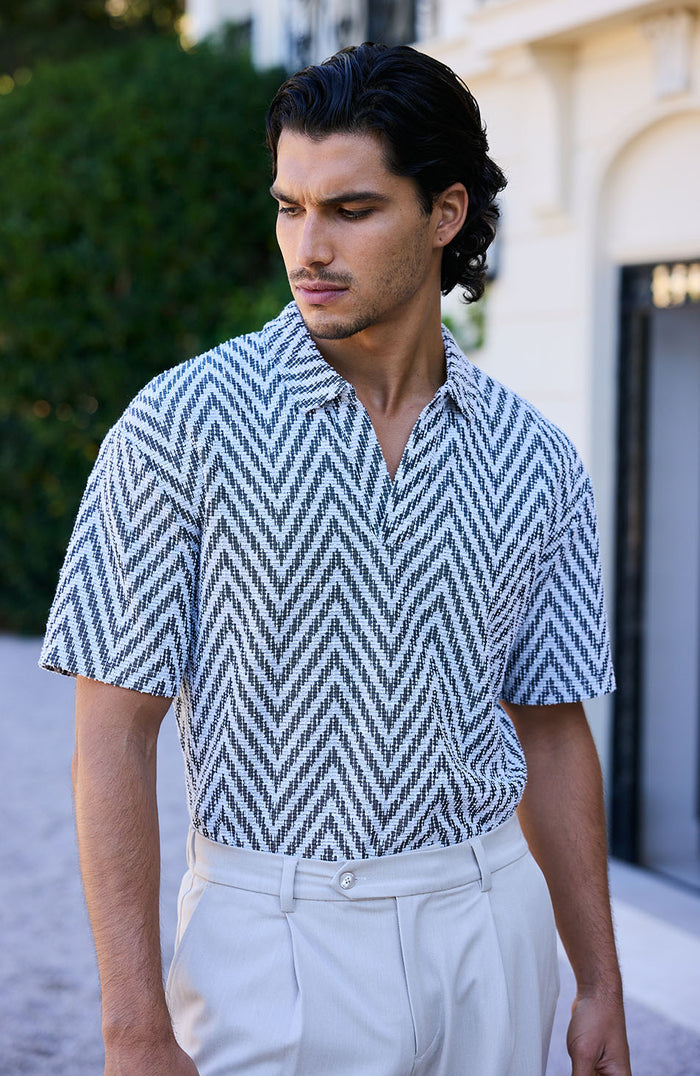 Marlin Textured Relaxed Polo in Grey