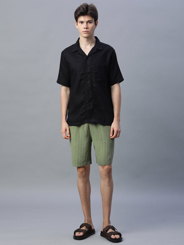 Men's Linen Viscose Regular Fit Shorts Green