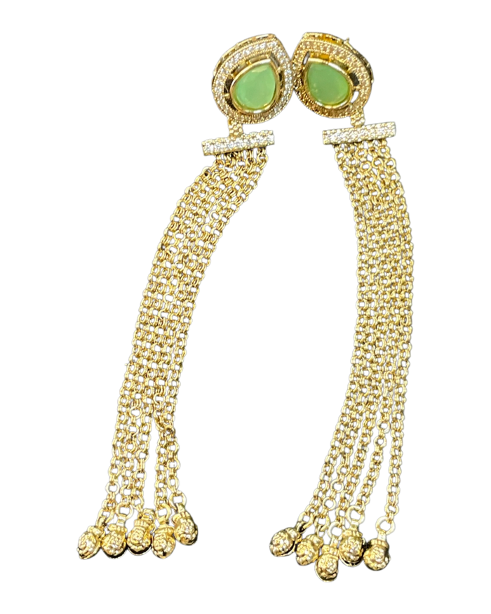 Mint Green - Medium - Antique Gold Finish Traditional Earrings - Bollywood - Weddings - 15ER679 07P26