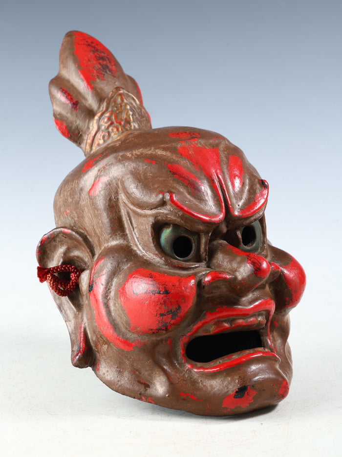 Old Vintage Japanese Paper Clay NOH MASK -Nio Guardians- Rare Product