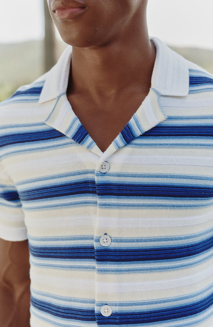 Ombre Short Sleeve Stripe Knitted Shirt in Blue
