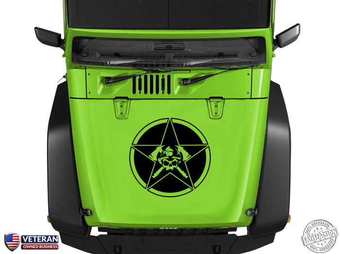 Oscar Mike Fire Fighter Axes Star Hood Vinyl Decal 23" Fits: Jeep Wrangler TJ JK