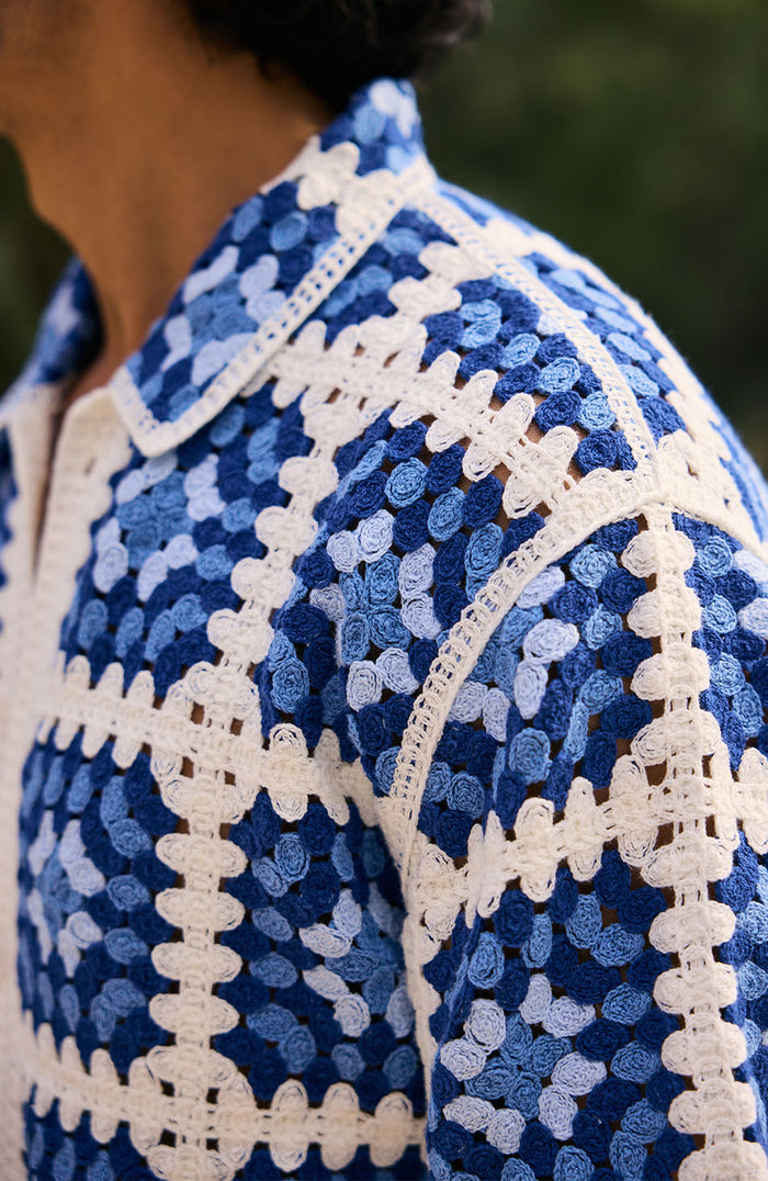 Quadro Crochet Shirt in Blue