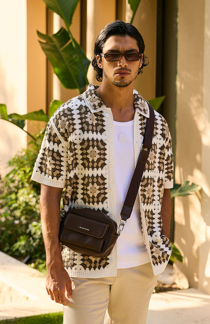 Quadro Crochet Shirt in Brown