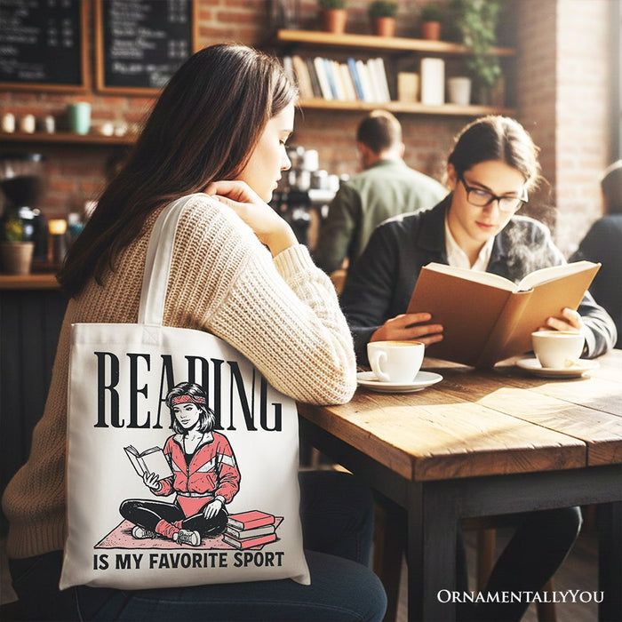 Reading Is My Favorite Sport Bookworm Canvas Tote Bag, Retro Bibliophile Gift Shopper Tote Bag OrnamentallyYou