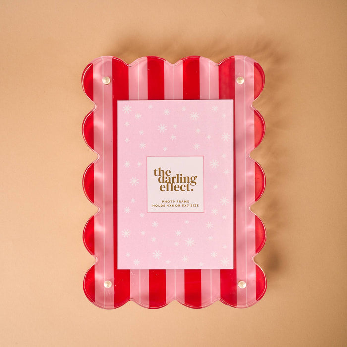 Rectangle Scalloped Acrylic Frame-Peppermint Stripes