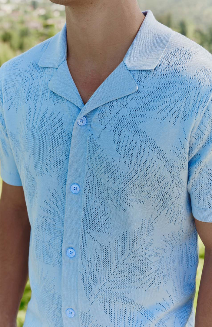 Rivero Slim Leaf Knitted Shirt in Blue