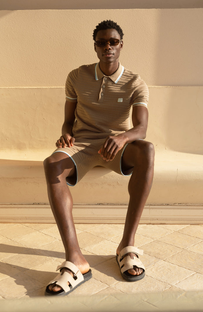 Riviera Knit Rib Polo in Taupe