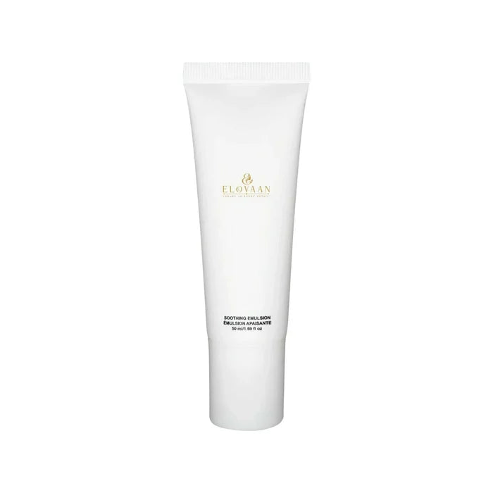 Soothing Emulsion in a white squeeze tube with a ribbed cap and small gold logo on the front