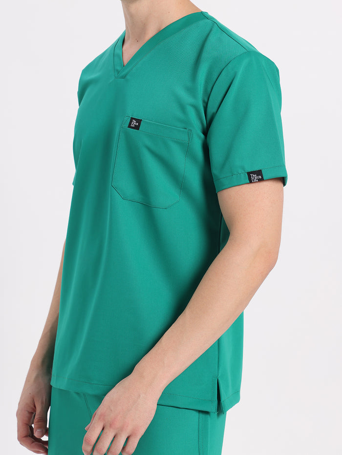 Stretchable (4Way) Men V-Neck Sea Green Scrub Top