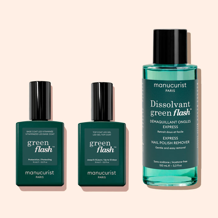 Base Coat Vitaminée + Top Coat Green Flash™ + Dissolvant