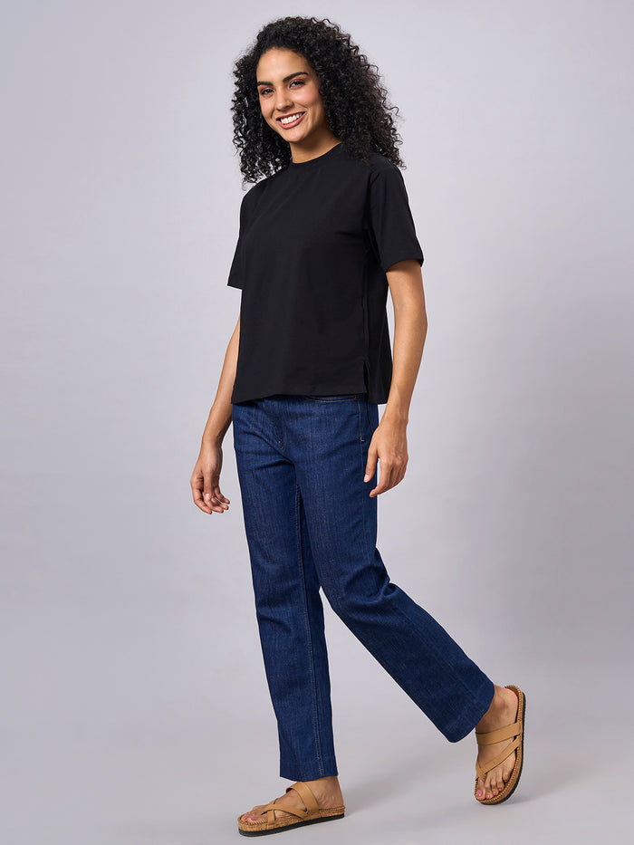 Women's Cotton Elastane Regular Fit T-shirt Black