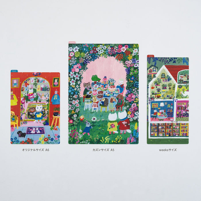 Set of three pencil boards with colorful Yumi Kitagishi design on white background