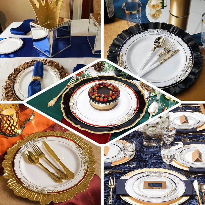 Elegant table setting with assorted decorative plates and utensils for special occasions.