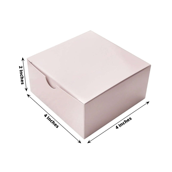 Pink gift box, 4x4 inches, 2 inches high, with a smooth finish.