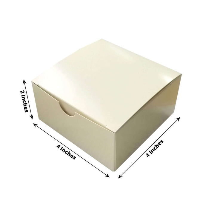 Cream-colored gift box, 4x4x2 inches, with a sleek design.