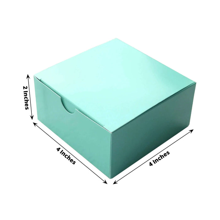 Turquoise square box, 4x4x2 inches, with a lid.