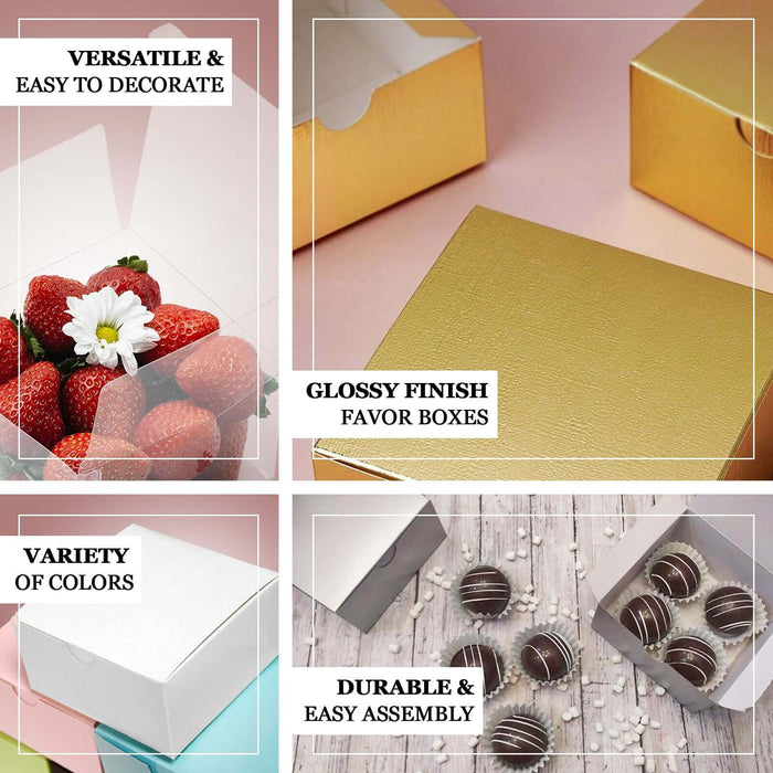 Glossy finish favor boxes in various colors, versatile and easy to decorate.
