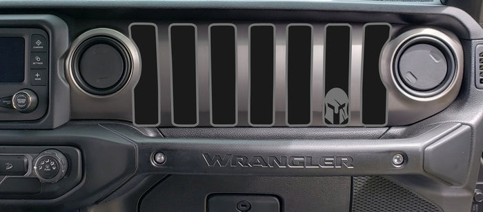 2 Color Spartan helmet Dash grill decal Fits: 2018 & up Jeep Wrangler JL JT Sahara Altitude 0464