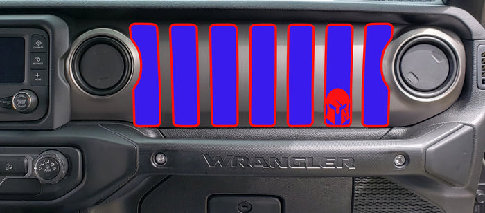 2 Color Spartan helmet Dash grill decal Fits: 2018 & up Jeep Wrangler JL JT Sahara Altitude 0464