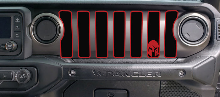 2 Color Spartan helmet Dash grill decal Fits: 2018 & up Jeep Wrangler JL JT Sahara Altitude 0464