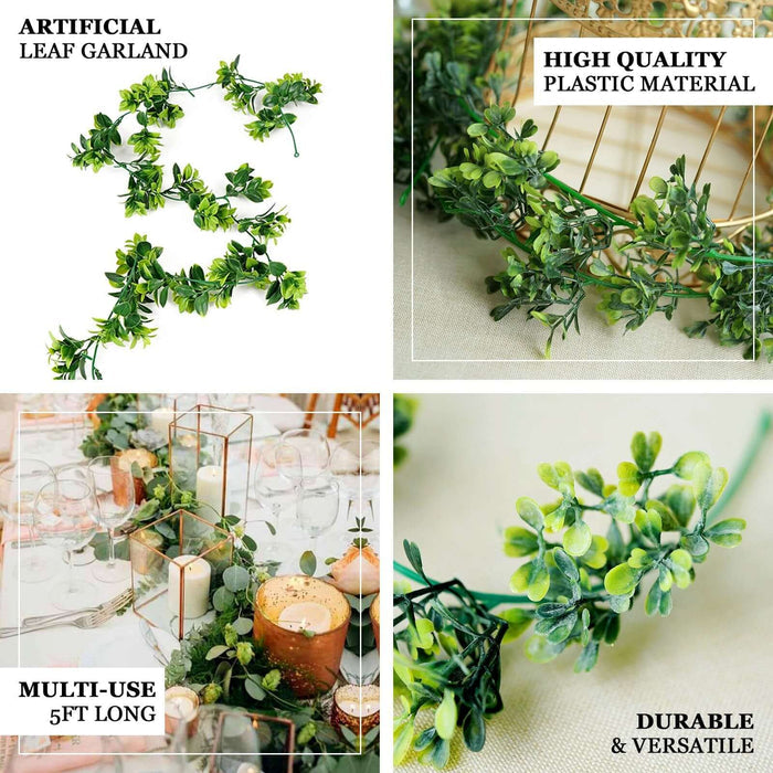 Artificial leaf garland, 5ft long, made of high-quality plastic material, versatile decor.