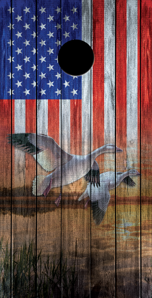 2 x Snow Geese Flag Cornhole Board Bag Toss Vinyl Wrap Set- Universal Fit Oracal 3M