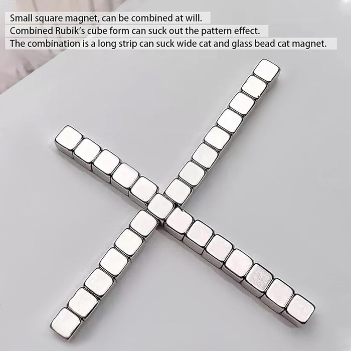 Cube magnets combined into strips - create wide cat eye and glass bead effects with flexible arrangement