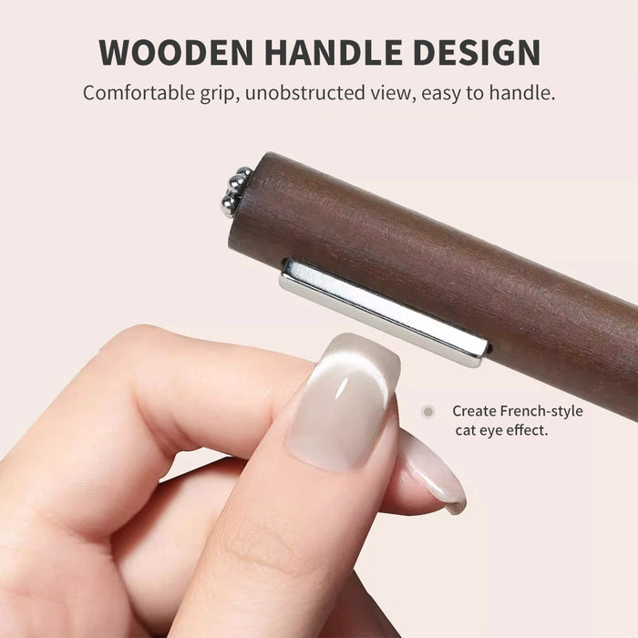 Wooden handle cigar magnet design - comfortable grip, unobstructed view, creates French-style cat eye effect