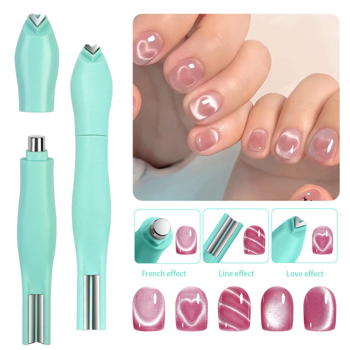 3-in-1 heart cat eye magnet creating love heart effect on pink gel polish romantic nail art design