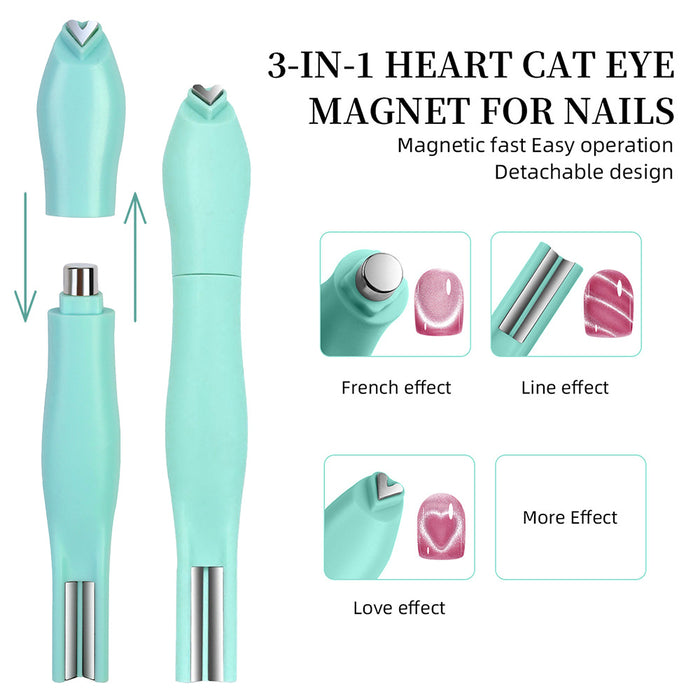Detachable magnetic tips 3-in-1 cat eye magnet heart line wide surface interchangeable design easy operation